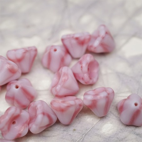 粉白条纹mix奶乖配色~莲雾捷克珠玻璃珠琉璃小花喇叭花 8X10MM