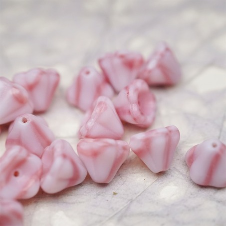 粉白条纹mix奶乖配色~莲雾捷克珠玻璃珠琉璃小花喇叭花 8X10MM-2