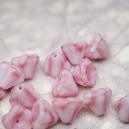 粉白条纹mix奶乖配色~莲雾捷克珠玻璃珠琉璃小花喇叭花 8X10MM-3