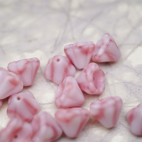 粉白条纹mix奶乖配色~莲雾捷克珠玻璃珠琉璃小花喇叭花 8X10MM-4
