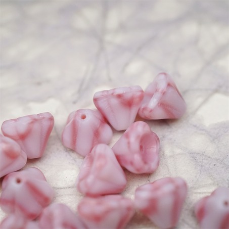 粉白条纹mix奶乖配色~莲雾捷克珠玻璃珠琉璃小花喇叭花 8X10MM-5