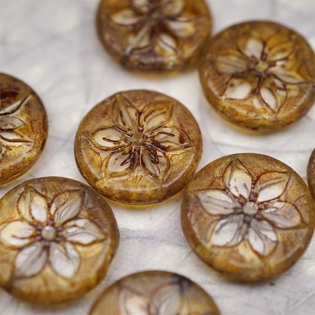 经典透明做旧毕加索色~鸡蛋花缅栀子扁圆捷克珠玻璃珠琉璃珠 18MM