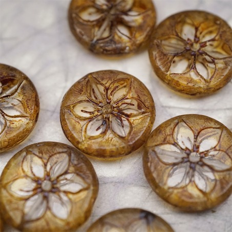 经典透明做旧毕加索色~鸡蛋花缅栀子扁圆捷克珠玻璃珠琉璃珠 18MM-2