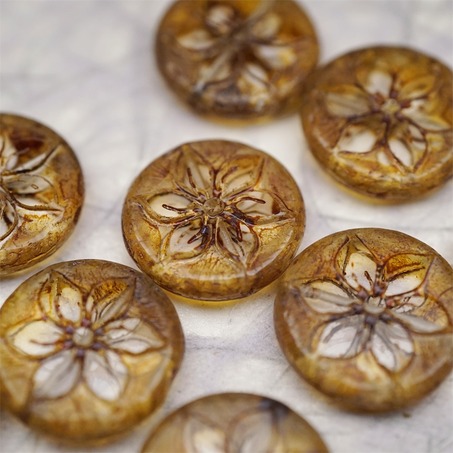 经典透明做旧毕加索色~鸡蛋花缅栀子扁圆捷克珠玻璃珠琉璃珠 18MM-3