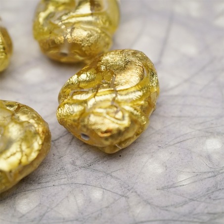 纯24K金箔透明线条熔岩琉璃~手造异形直孔日本进口中古古董灯工玻璃琉璃珠 约16X19MM-1