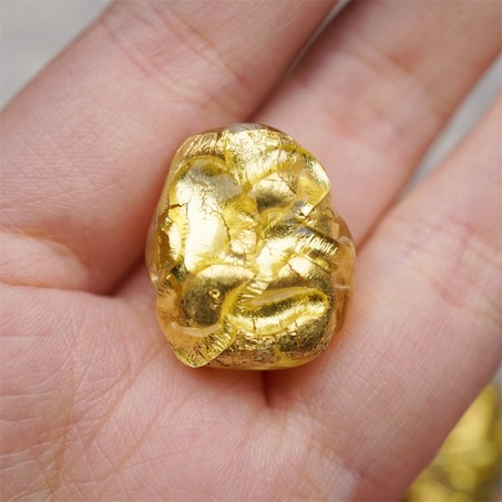 纯24K金箔透明线条熔岩琉璃~手造异形直孔日本进口中古古董灯工玻璃琉璃珠 约16X19MM-2