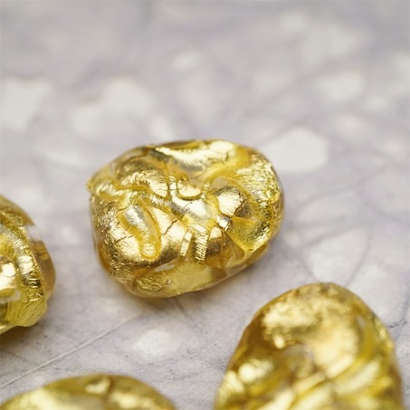 纯24K金箔透明线条熔岩琉璃~手造异形直孔日本进口中古古董灯工玻璃琉璃珠 约16X19MM-5