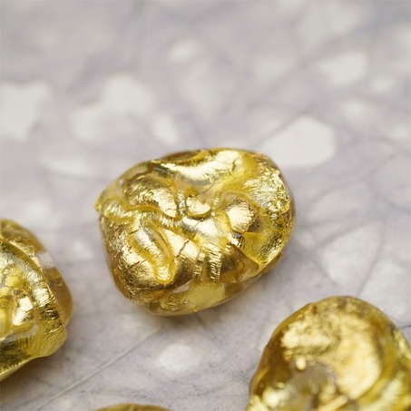 纯24K金箔透明线条熔岩琉璃~手造异形直孔日本进口中古古董灯工玻璃琉璃珠 约16X19MM-6