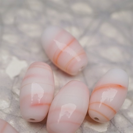 奶油蜜桃配色条纹mix手造椭圆珠~日本进口中古古董灯工玻璃琉璃珠 12X18MM-4