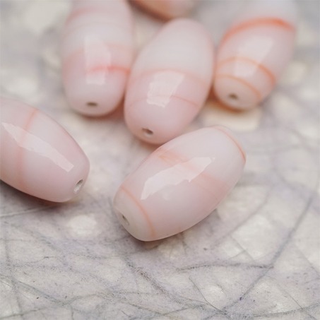 奶油蜜桃配色条纹mix手造椭圆珠~日本进口中古古董灯工玻璃琉璃珠 12X18MM-3