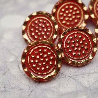 复古橘色鎏金波点~捷克古董纽扣珠侧孔珠玻璃琉璃珠 18MM