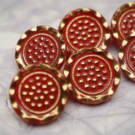 复古橘色鎏金波点~捷克古董纽扣珠侧孔珠玻璃琉璃珠 18MM-2