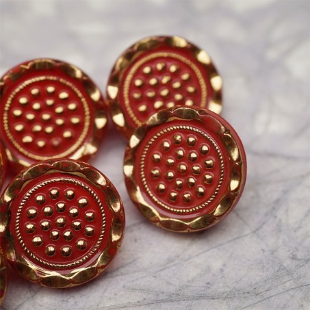 复古橘色鎏金波点~捷克古董纽扣珠侧孔珠玻璃琉璃珠 18MM-3