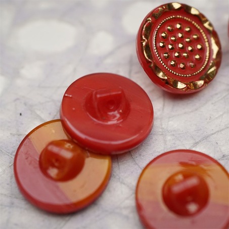 复古橘色鎏金波点~捷克古董纽扣珠侧孔珠玻璃琉璃珠 18MM-6