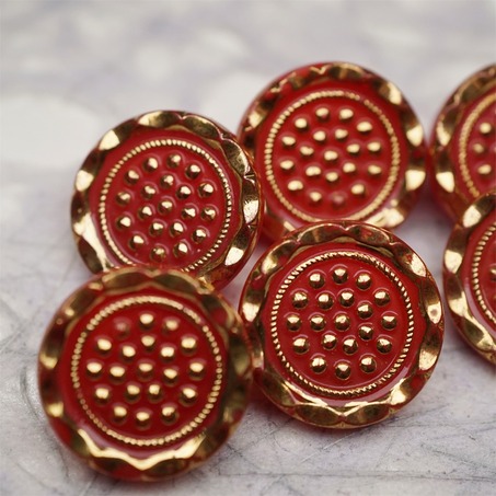 复古橘色鎏金波点~捷克古董纽扣珠侧孔珠玻璃琉璃珠 18MM-5