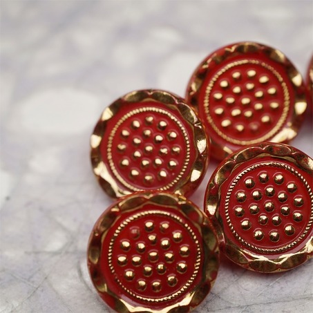复古橘色鎏金波点~捷克古董纽扣珠侧孔珠玻璃琉璃珠 18MM-4