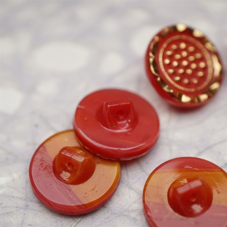 复古橘色鎏金波点~捷克古董纽扣珠侧孔珠玻璃琉璃珠 18MM-7