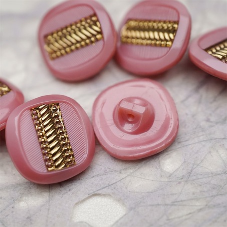 粉色浮雕金属花纹~捷克古董纽扣珠侧孔珠玻璃琉璃珠 18MM-2