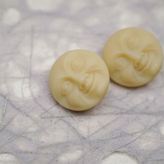 象牙色米色月亮脸kirks folly风格~捷克古董纽扣珠侧孔珠玻璃琉璃珠 18MM