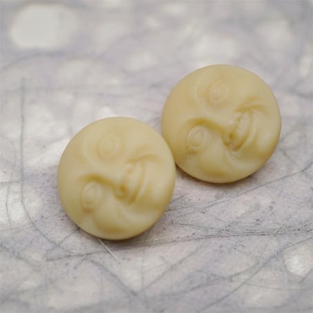 象牙色米色月亮脸kirks folly风格~捷克古董纽扣珠侧孔珠玻璃琉璃珠 18MM-3