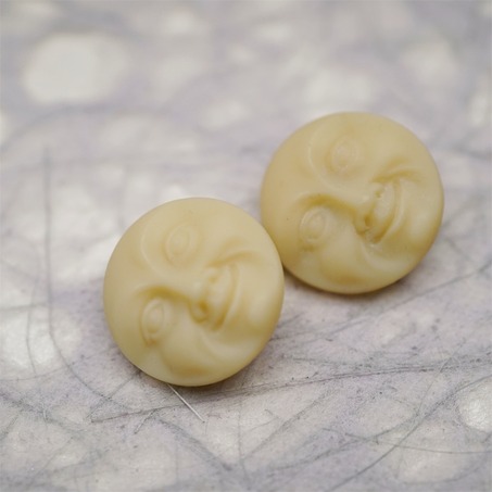 象牙色米色月亮脸kirks folly风格~捷克古董纽扣珠侧孔珠玻璃琉璃珠 18MM-4