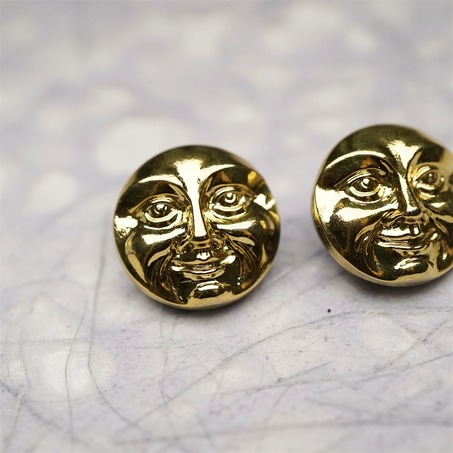 金色月亮脸kirks folly风格~捷克古董纽扣珠侧孔珠玻璃琉璃珠 18MM-2