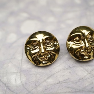 金色月亮脸kirks folly风格~捷克古董纽扣珠侧孔珠玻璃琉璃珠 18MM