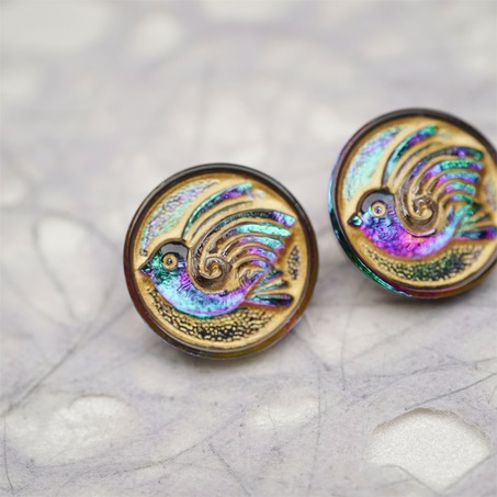 复古紫色调渐变飞鸟和平鸽风格~捷克古董纽扣珠侧孔珠玻璃琉璃珠 20MM