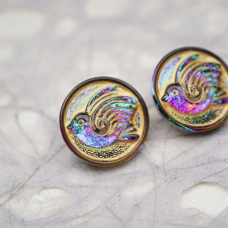 复古紫色调渐变飞鸟和平鸽风格~捷克古董纽扣珠侧孔珠玻璃琉璃珠 20MM-3