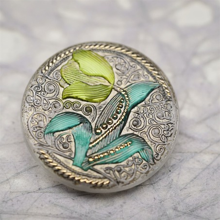 清新彩绘法式花朵风格~捷克古董纽扣珠侧孔珠玻璃琉璃珠 32MM-2