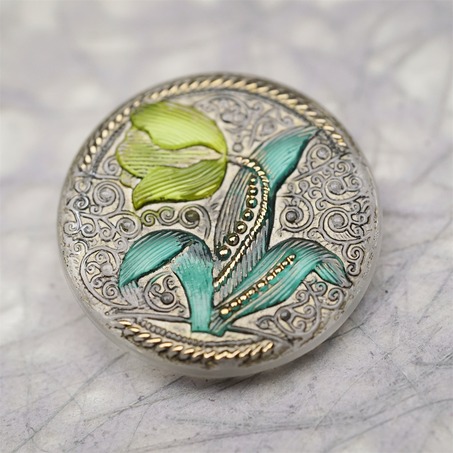 清新彩绘法式花朵风格~捷克古董纽扣珠侧孔珠玻璃琉璃珠 32MM-3