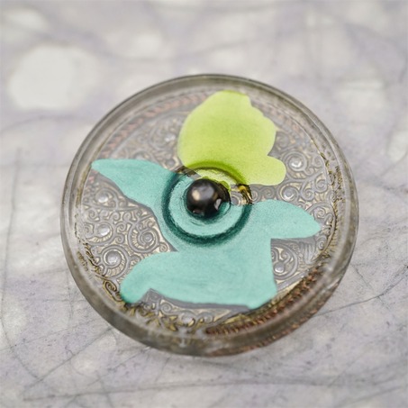 清新彩绘法式花朵风格~捷克古董纽扣珠侧孔珠玻璃琉璃珠 32MM-6