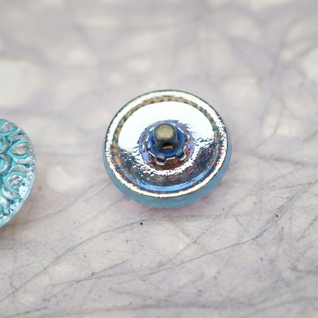 冬天梦幻感海盐雪色浮雕花纹~捷克古董纽扣珠侧孔珠玻璃琉璃珠 20MM-5