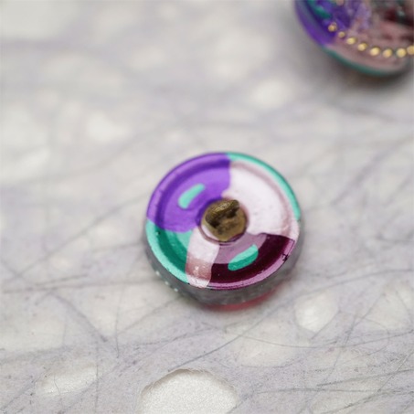 复古双子花朵彩色系~捷克古董纽扣珠侧孔珠玻璃琉璃珠 20MM-5