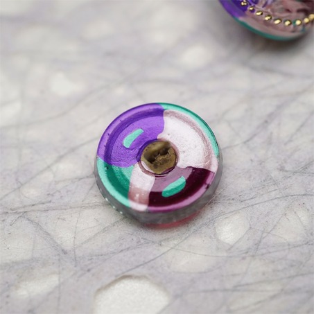 复古双子花朵彩色系~捷克古董纽扣珠侧孔珠玻璃琉璃珠 20MM-6