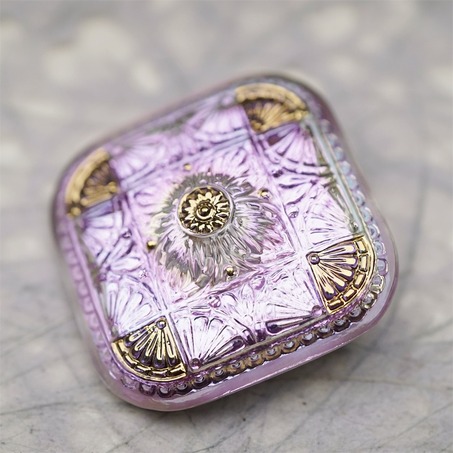 极光感梦幻紫色光泽复古花纹方圆形~捷克古董纽扣珠侧孔珠玻璃琉璃珠 37MM-4