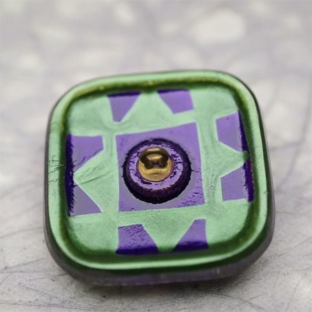 巴洛克撞色紫绿配色复古花纹方圆形~捷克古董纽扣珠侧孔珠玻璃琉璃珠 37MM-5