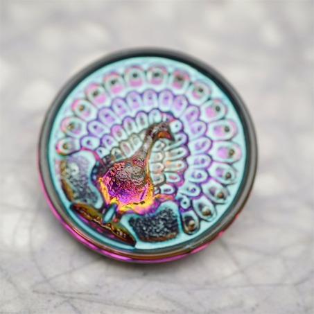 彩色光泽渐变孔雀~捷克古董纽扣珠侧孔珠玻璃琉璃珠 32MM-2