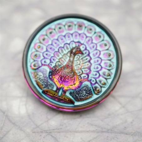 彩色光泽渐变孔雀~捷克古董纽扣珠侧孔珠玻璃琉璃珠 32MM-5