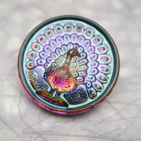 彩色光泽渐变孔雀~捷克古董纽扣珠侧孔珠玻璃琉璃珠 32MM-4