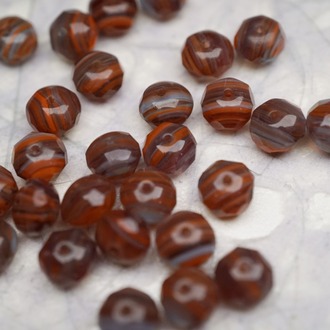 复古棕红色mix线条感~切面扁圆捷克珠玻璃珠琉璃珠算盘珠隔珠 9X6MM