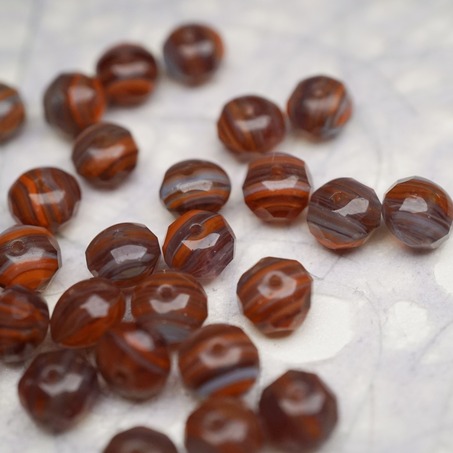 复古棕红色mix线条感~切面扁圆捷克珠玻璃珠琉璃珠算盘珠隔珠 9X6MM-3