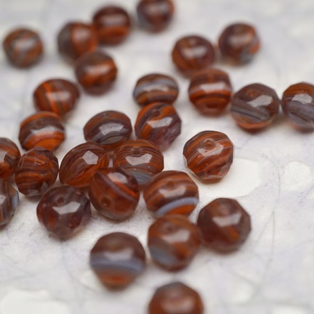 复古棕红色mix线条感~切面扁圆捷克珠玻璃珠琉璃珠算盘珠隔珠 9X6MM-2