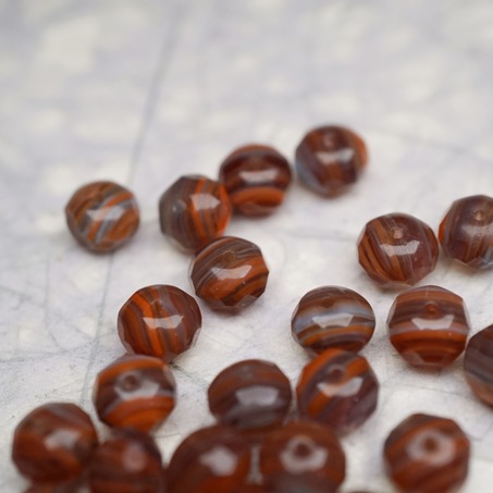 复古棕红色mix线条感~切面扁圆捷克珠玻璃珠琉璃珠算盘珠隔珠 9X6MM-5