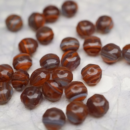 复古棕红色mix线条感~切面扁圆捷克珠玻璃珠琉璃珠算盘珠隔珠 9X6MM-4