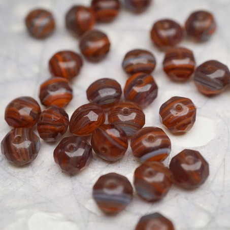复古棕红色mix线条感~切面扁圆捷克珠玻璃珠琉璃珠算盘珠隔珠 9X6MM-6