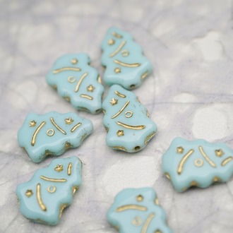 浅薄荷绿描金色~圣诞树捷克珠玻璃琉璃珠17X12MM