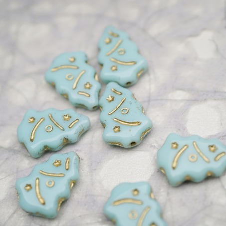 浅薄荷绿描金色~圣诞树捷克珠玻璃琉璃珠17X12MM