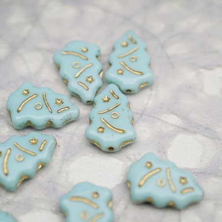 浅薄荷绿描金色~圣诞树捷克珠玻璃琉璃珠17X12MM-2