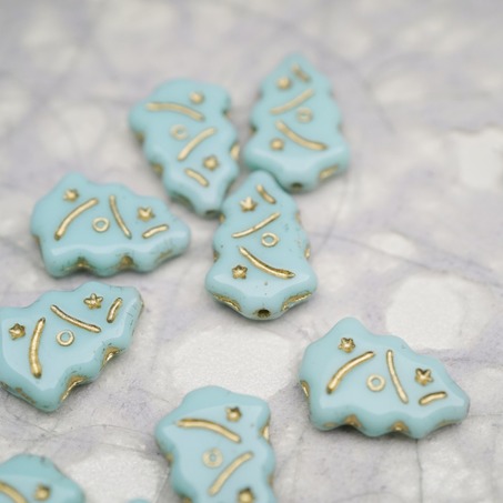 浅薄荷绿描金色~圣诞树捷克珠玻璃琉璃珠17X12MM-3